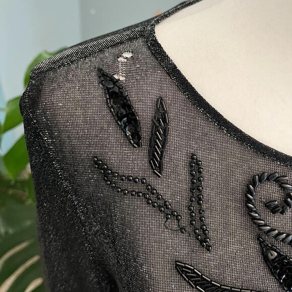 Vintage The Icing black and silver sheer mesh top with beaded details. Size 8 - Picture 4 of 8
